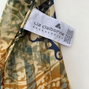 Liz Claiborne Scarf Blue Green Gold Neck Wrap Geometric Patterns Gold Pinstripe